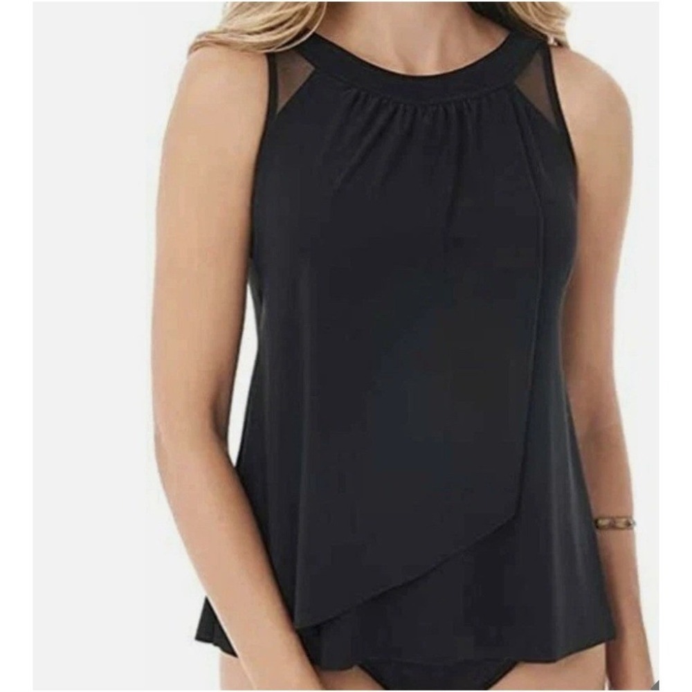 Miraclesuit Illusionists Ursula Black Layered Tankini Swimwear Plus Size 14 NWT